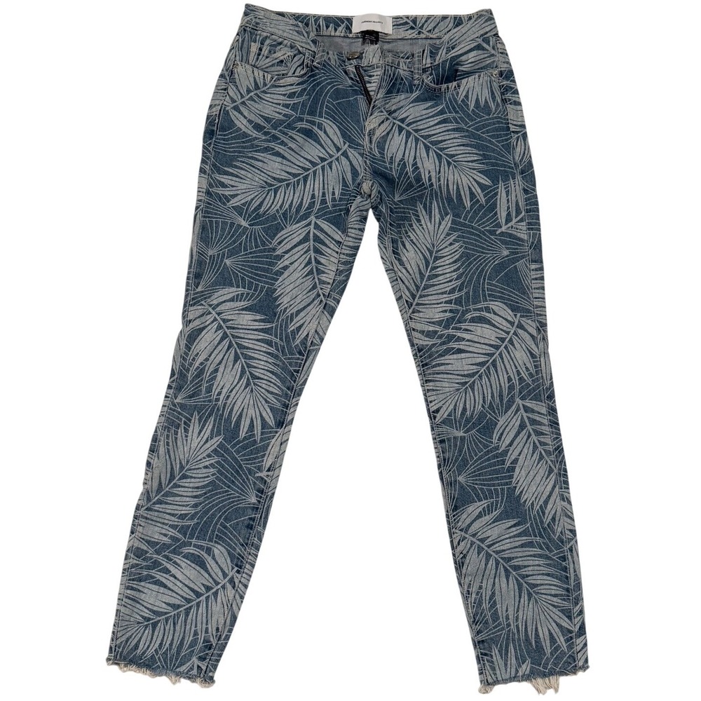 Current Elliott Palm Print Skinny Jeans‎ Blue White Tropical Raw Hem Size 25